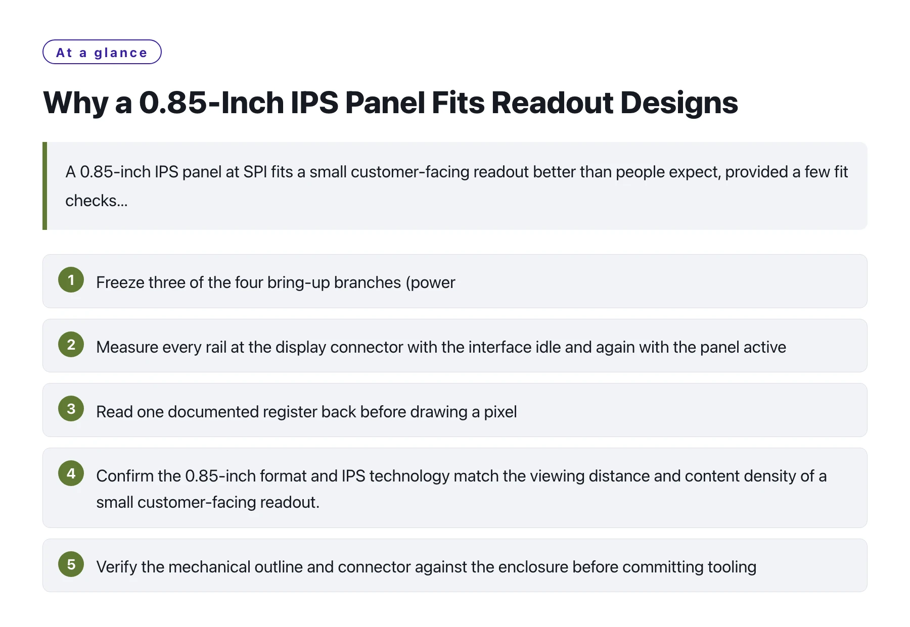 Why a 0.85-Inch IPS Panel Fits Readout Designs——全文要点速览